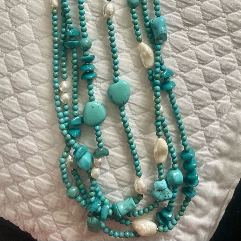 Turqoise & Pearl Faux Necklace by Chicos, great for Summer Whites
